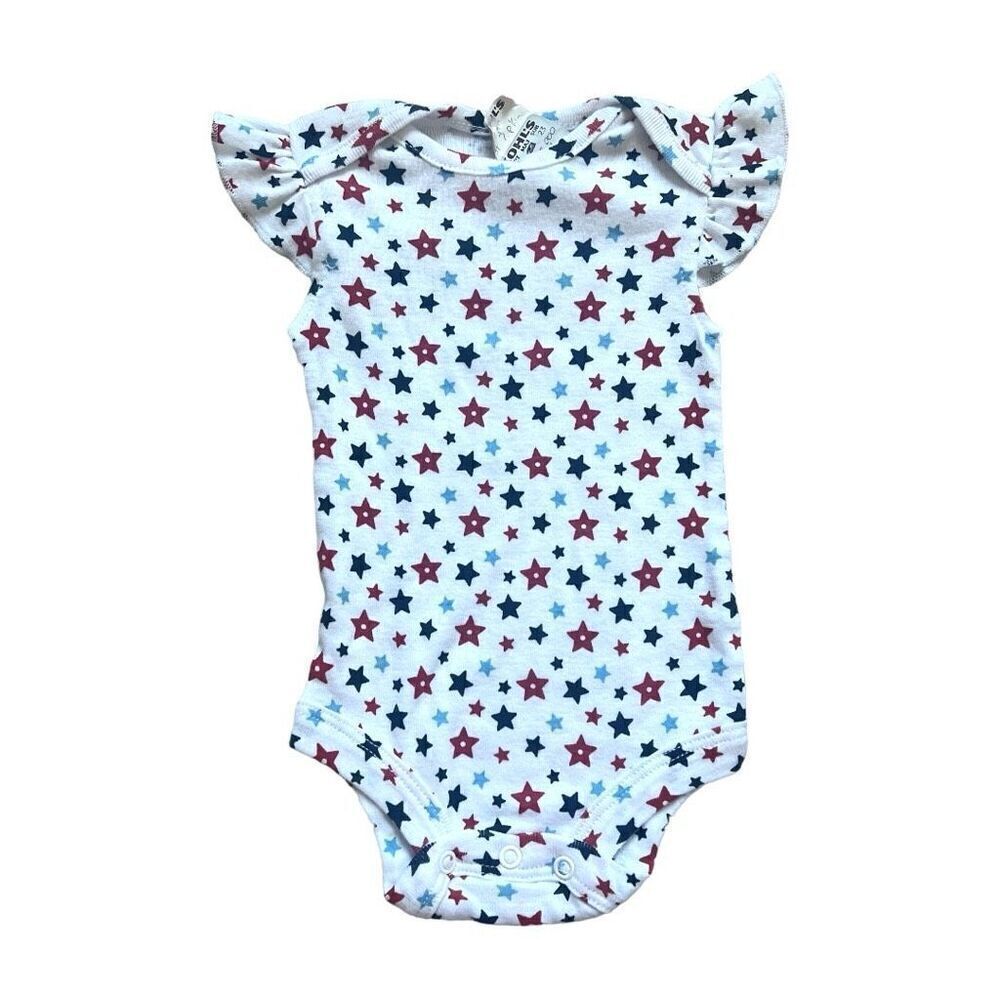 NWT Baby Girls Baby Starters Patriotic Flutter Sleeve Fourth of July Bodysuit 3m